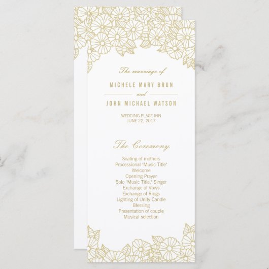 Gold Flowers op White Wedding Program Rack-Kaarten Programmakaart (Voorkant / Achterkant)