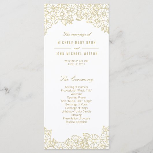 Gold Flowers op White Wedding Program Rack-Kaarten Programmakaart (Voorkant)