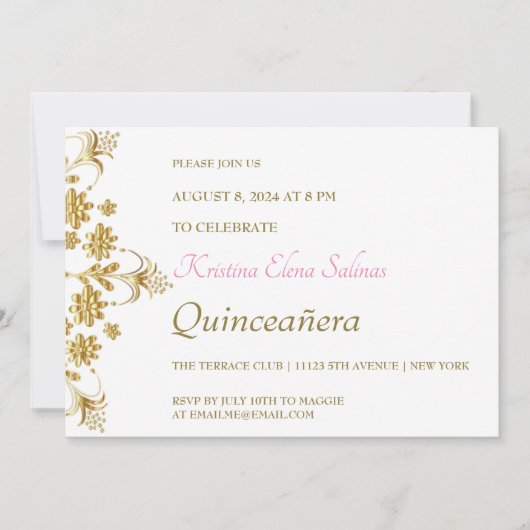  Gold Flowers Party-uitnodiging Kaart (Voorkant)
