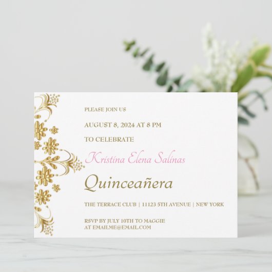  Gold Flowers Party-uitnodiging Kaart (Staand voorkant)