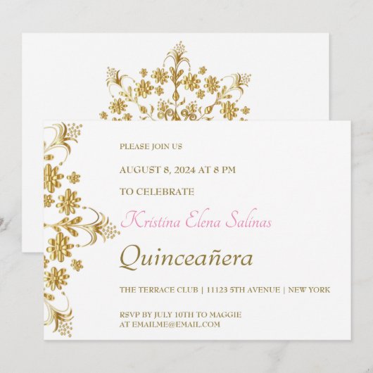  Gold Flowers Party-uitnodiging Kaart (Voorkant / Achterkant)