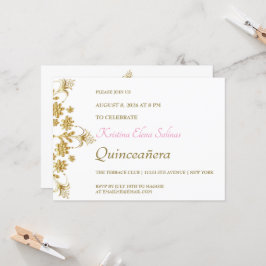  Gold Flowers Party-uitnodiging Kaart