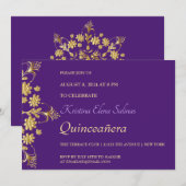 Gold Flowers Party-uitnodiging Kaart (Voorkant / Achterkant)