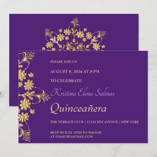  Gold Flowers Party-uitnodiging Kaart (Voorkant / Achterkant)