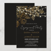 Gold Flowers String Lights Bruiloft Verloving Kaart (Voorkant / Achterkant)