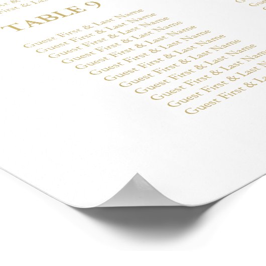 Gold Foil 12 Tables Wedding Seating Chart Poster (Hoek)