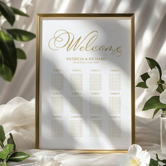 Gold Foil 12 Tables Wedding Seating Chart Poster