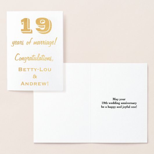Gold Foil 19th Wedding Jubileum + aangepaste namen Folie Kaarten (Display)