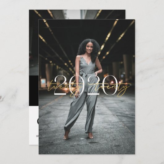 Gold Foil 2020 Typografie Afstuderen Uitnodiging (Voorkant / Achterkant)