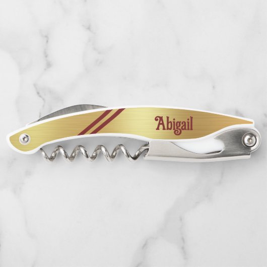 Gold Foil - 2 maroon Accent Stripes - op maat gema Kurkentrekker (Achterkant)