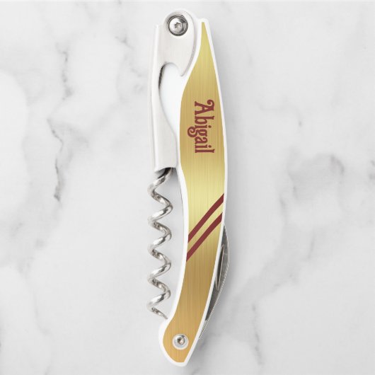 Gold Foil - 2 maroon Accent Stripes - op maat gema Kurkentrekker (Voorkant)