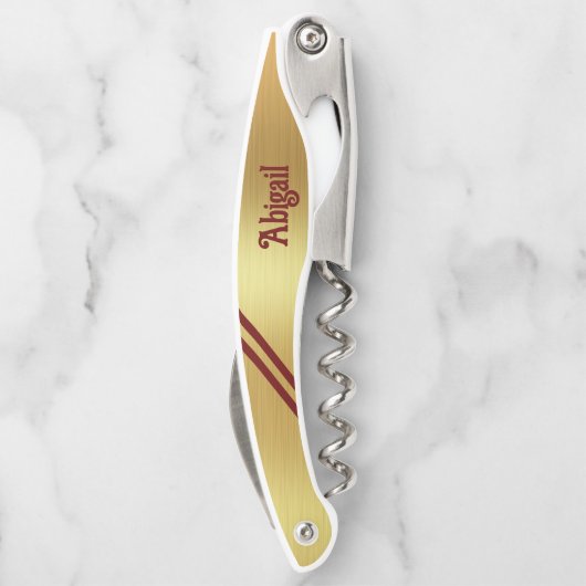 Gold Foil - 2 maroon Accent Stripes - op maat gema Kurkentrekker (Achterkant)