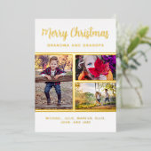 Gold Foil 3 Foto grootouder kleinkind Kerstmis Folie Feestdagenkaart (Staand Voorkant)
