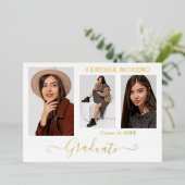 Gold Foil 3 Foto Modern Calligraphy Afstudeerder K Folie Uitnodiging (Staand Voorkant)