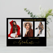 Gold Foil 3 Foto Modern Calligraphy Afstudeerder K Folie Uitnodiging (Staand Voorkant)