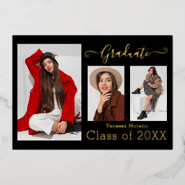 Gold Foil 3 Foto Moderne Calligrafie BxW Afstudeer Folie Uitnodiging