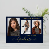 Gold Foil 3 Fotografie Afstudeerder Kaart Blu (Staand Voorkant)