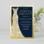 Gold Foil 40 & Fabulous 40ste verjaardagsfeestje Folie Uitnodiging (Staand Voorkant)