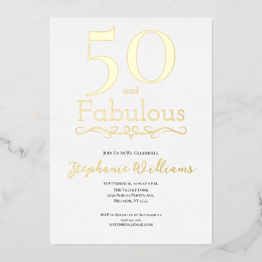 Gold Foil 50 and Fabulous 50th Birthday Party Folie Uitnodiging (Voorkant)