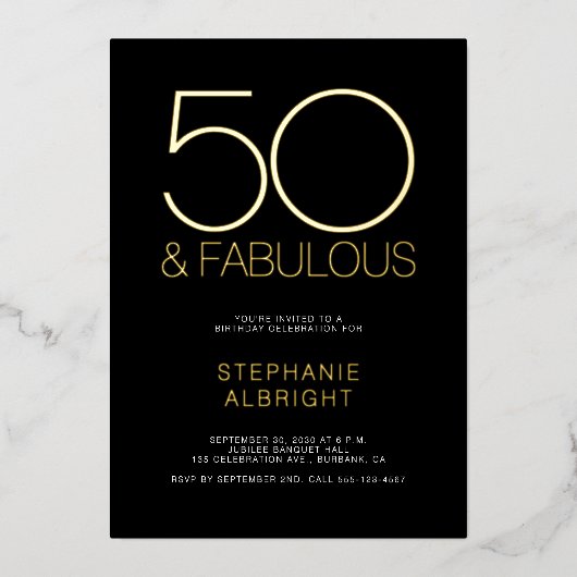 Gold Foil 50 and Fabulous 50th Birthday Party Folie Uitnodiging (Voorkant)