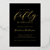 Gold Foil 50 and Fabulous Black Folie Uitnodiging (Voorkant)