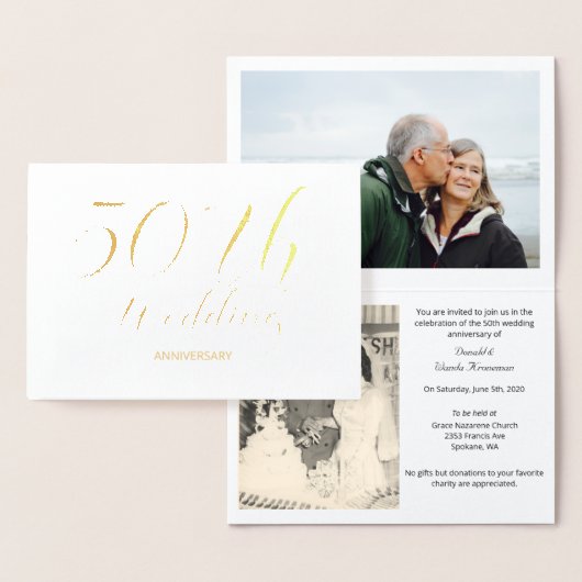 Gold Foil 50ste bruiloft Jubileum Folie Kaarten (Display)