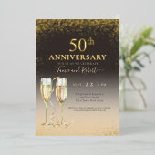 Gold Foil 50th Glitter Champagne Jubileum Folie Uitnodiging (Staand Voorkant)