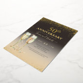Gold Foil 50th Glitter Champagne Jubileum Folie Uitnodiging (Gedraaid)