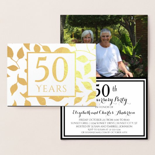 Gold Foil 50th Wedding Jubileum Invitations Folie Kaarten (Display)
