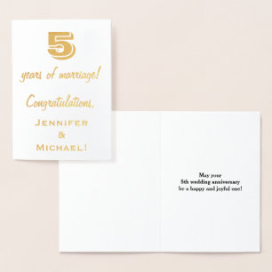 Gold Foil 5th Wedding Jubileum + aangepaste namen Folie Kaarten