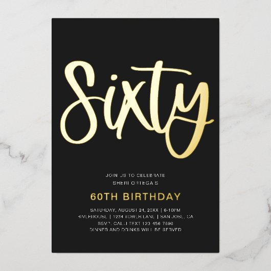 Gold Foil 60th Birthday Invitation | Zesde Folie Uitnodiging (Voorkant)