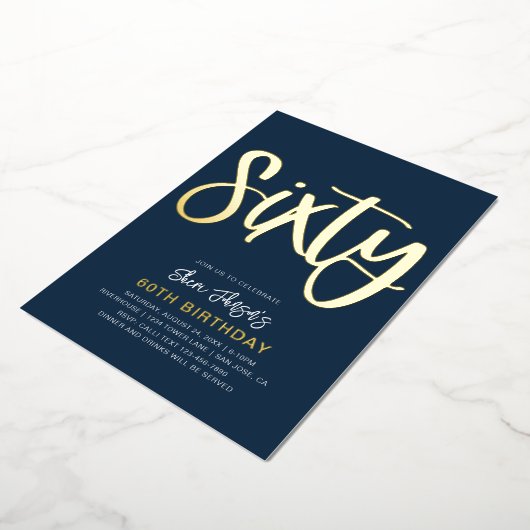 Gold Foil 60th Birthday Invitation | Zestigste Folie Uitnodiging (Gedraaid)