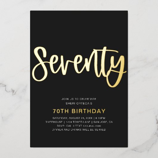 Gold Foil 70th Birthday Invitation | Zevende Folie Uitnodiging (Voorkant)