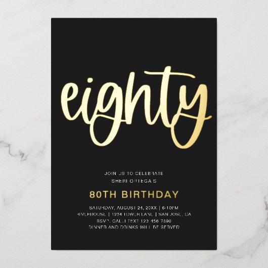 Gold Foil 80th Birthday Invitation | 80 Folie-inve Folie Uitnodiging (Voorkant)