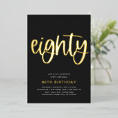 Gold Foil 80th Birthday Invitation | 80 Folie-inve Folie Uitnodiging (Staand Voorkant)