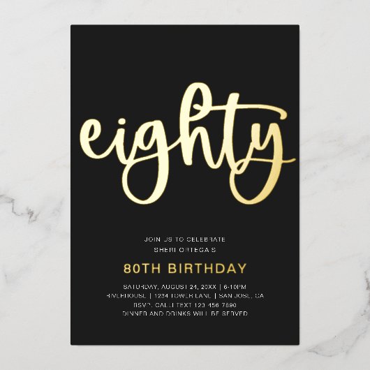 Gold Foil 80th Birthday Invitation | 80 Folie Uitnodiging (Voorkant)