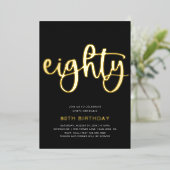 Gold Foil 80th Birthday Invitation | 80 Folie Uitnodiging (Staand Voorkant)