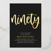 Gold Foil 90th Birthday-uitnodigingen | 90e Folie Uitnodiging (Voorkant)