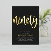 Gold Foil 90th Birthday-uitnodigingen | 90e Folie Uitnodiging (Staand Voorkant)