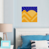 Gold Foil Abstract Landschap Blue Yellow Mountains Folie Afdrukken (Insitu (Slaapkamer))