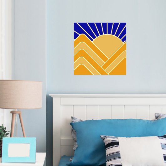 Gold Foil Abstract Landschap Blue Yellow Mountains Folie Afdrukken (Insitu (Slaapkamer))