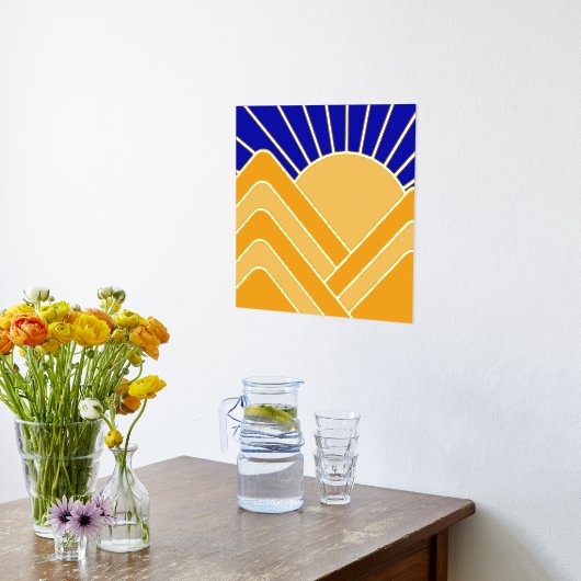 Gold Foil Abstract Landschap Blue Yellow Mountains Folie Afdrukken (Laag (Keuken))