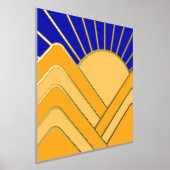 Gold Foil Abstract Landschap Blue Yellow Mountains Folie Afdrukken (Laagn)