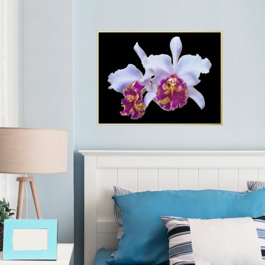 Gold Foil Accent Pair White Paarse Orchids Print (Insitu (Slaapkamer))