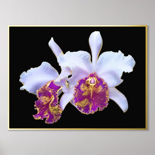 Gold Foil Accent Pair White Paarse Orchids Print (Voorkant)