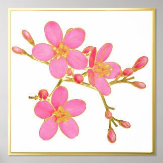 Gold Foil Accent Pink Spring Blossom Print Poster