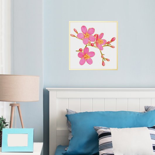 Gold Foil Accent Pink Spring Blossom Print Poster (Insitu (Slaapkamer))