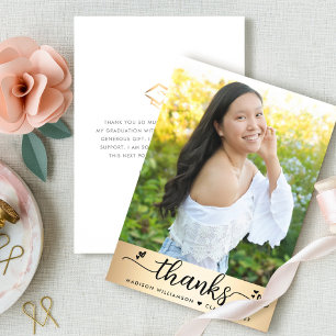 Gold Foil Afstuderen Foto modern Script Hearts Bedankkaart