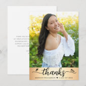 Gold Foil Afstuderen Foto modern Script Hearts Bedankkaart (Voorkant / Achterkant)