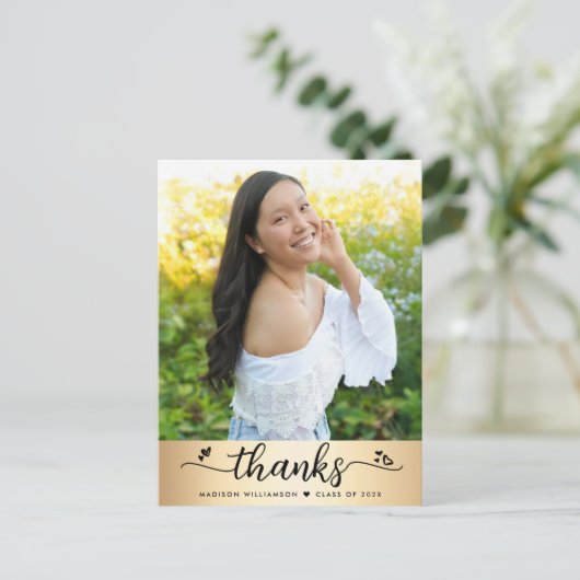 Gold Foil Afstuderen Photo Script Hartelijk dank Briefkaart (Staand voorkant)